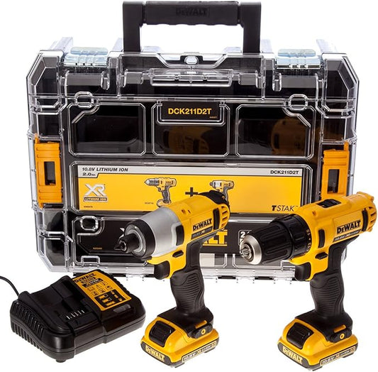 KIT Taladro Atornillador + Atornillador Impacto + 14 PIEZAS DE REGALO + Organizador TSTAK