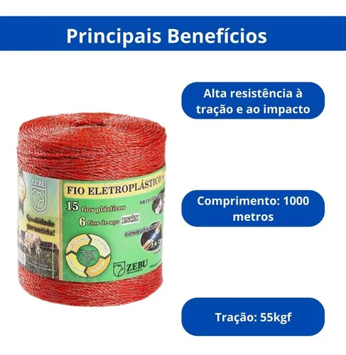 Fio Eletroplastico 1000m Cor Laranja Zebu-2