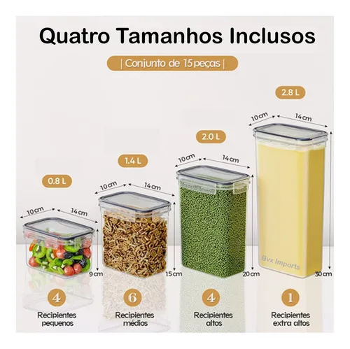 Kit com 15 potes herméticos para mantimentos-1