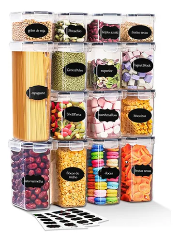 Kit com 15 potes herméticos para mantimentos